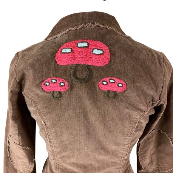 Pepper Brown Corduroy Jacket 1969 Peace Sign Appliqué Boho Hippie Y2K Retro S - Picture 6 of 8